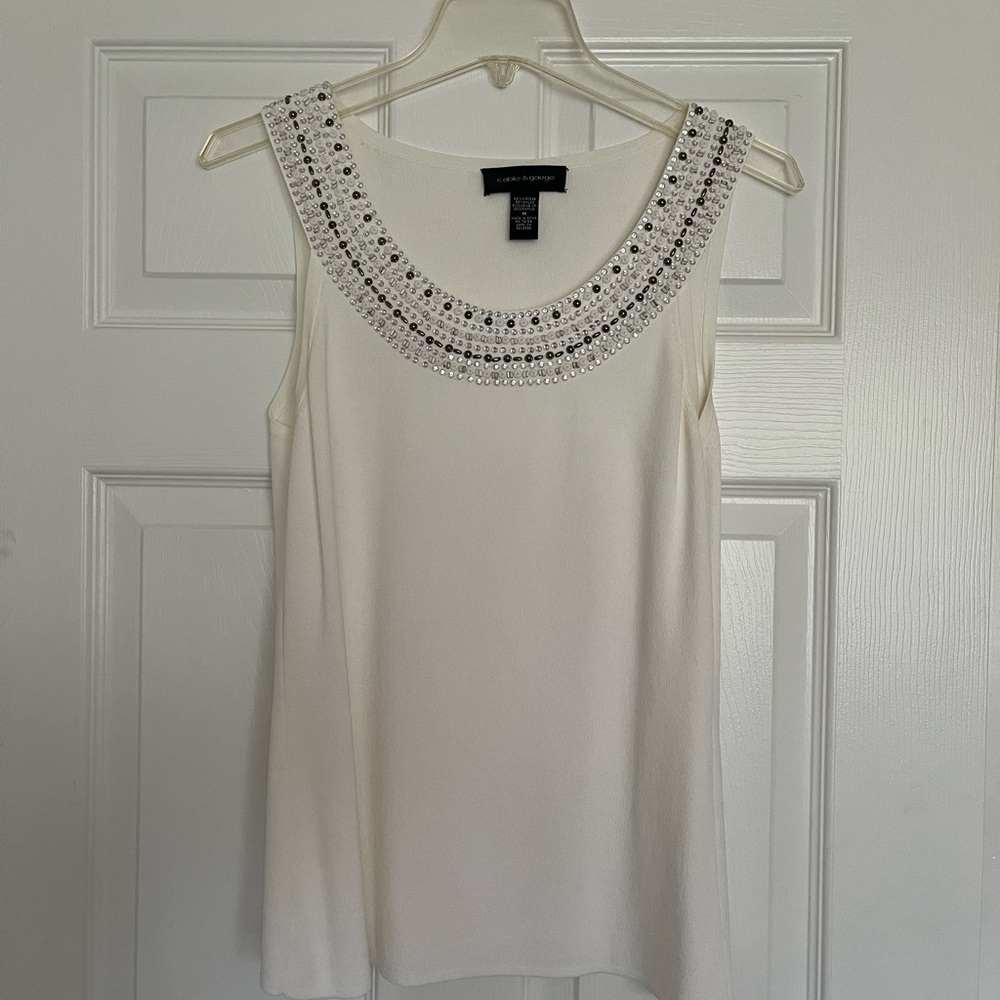 Cable & Gauge Beaded Embellished Sleeveless Tank Top